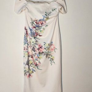 Ted Baker Off-Shoulder Midi Dress | Polyester Blend | White, Floral Print | US 2